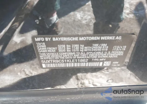 2019 BMW X3 xDrive30I z USA, uszkodzony, nr VIN 5UXTR9C51KLE11862